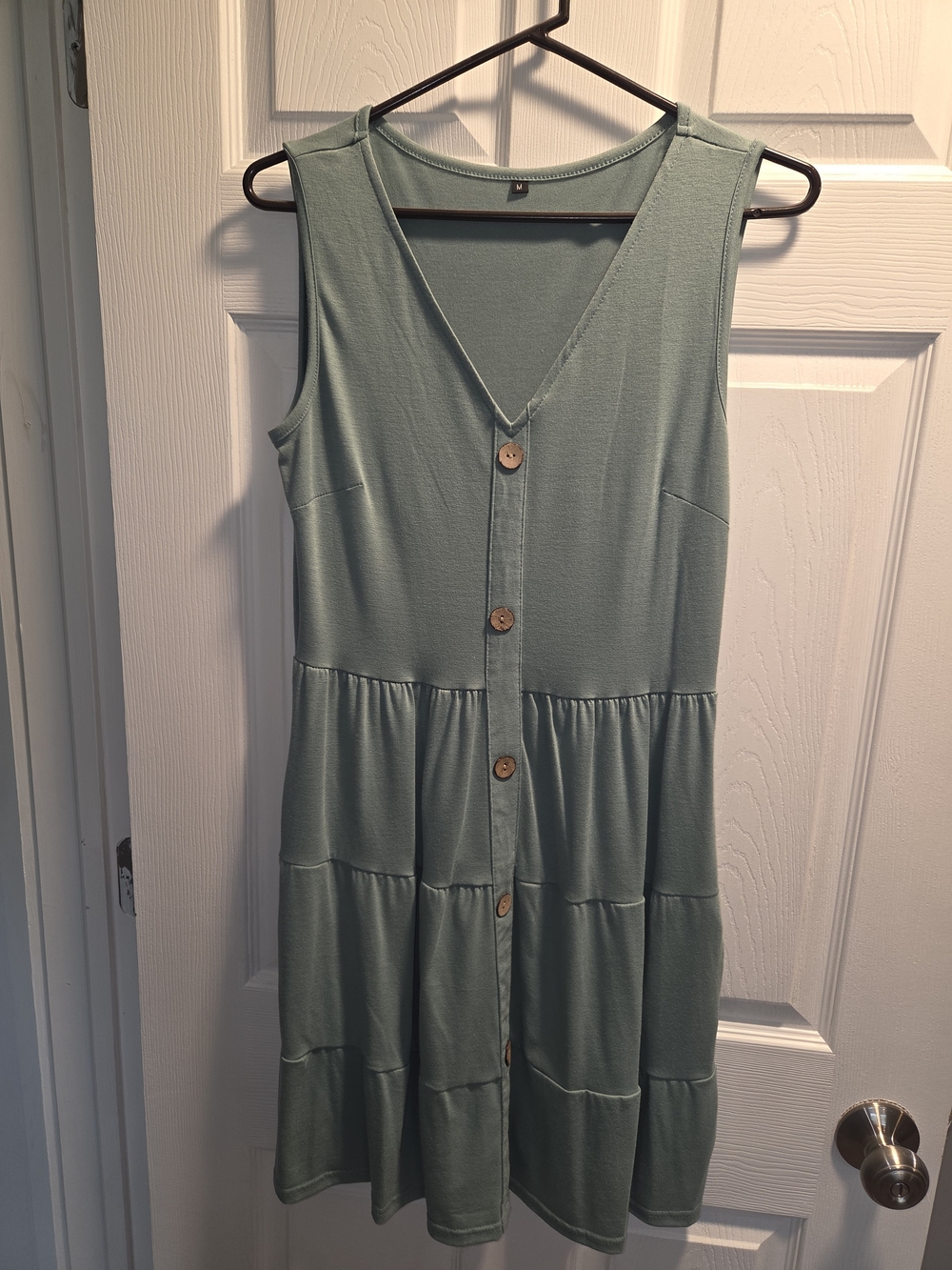 SHEIN Sage Green Button-Front Tiered Mini Dress